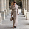 Women Oversized Lapel Woolen Long Coat Double Breasted Slim Waist Maxi Overcoat Elegant Autumn Winter Street Daily Outerwear