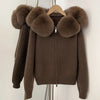 Knitwear Cardigan Women Spring Knitted Jacket Female Autumn Hooded Real Fox Fur Coat Natural Short Fur Coat Casual