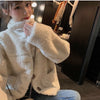 Women Autumn Winter Lamb Wool Faux Fur Thick Plush Warm Cardigan Button Overcoat Solid Loose Long-sleeved Casual Top Outerwear