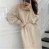 High end Knitted Dress Women's Autumn Winter Stretch Sweaters Long Dress Female Retro Chic buttons stylish Turtleneck Base dress