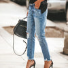 Women's Slim Jeans Casual Ripped Denim Pants Spring Autumn Office Lady Work Trousers High-waisted Straight Jeans