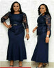 4XL 5XL Plus Size Christmas Dresses Women O Neck 3/4 Sleeve Long Maxi Dress Lace Patchwork Night Party Dress
