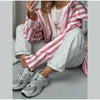 Striped Hooded Long Trench Coat Drawstring Waist Open Front Spring Women Glam Outerwear Warm Casual Lady Windbreaker Jacket