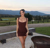 Women's Sexy Back Lace Up Draped Elegant Dress Mini Bodycon Corset Dress Brown Club Party Evening Gown