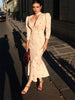Elegant Printed V-Neck Long Dress Female High Waist Bandage Slim Contrast Party Dress Evening Women's Lace-Up Maxi Dress