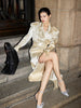 Spring Autumn Long Shiny Flowy Soft Satin Trench Coat for Women Belt Double Breasted Elegant Designer Closthes