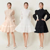 French Elegant Lace Splicing Waist Lantern Sleeve Dress Vintage High Collar Princess Dress Organza Cocktail Women's Wear