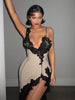 Sexy Lace Party Dress Women Deep V-Neck Irregular Chic Patchwork Design Skinny Maxi Bodycon Midnight Stretch Clubwear
