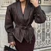Leather Jackets Women's With Belt Fur Coat Streetwear Solid Outwear Woman Elegant Jackets Chaqueta De Cuero Para Mujer