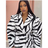 Women's Brown White Zebra Print Lapel Blazer Vintage Wide Stripe Thick Velvet Loose Suit Jacket Autumn High Street Outwear
