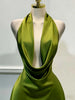 Women Elegant Solid Satin Dress, Back Zipper Open Back Fitted Midi Dress, Casual Vacation Party Banquet Cocktail Gown