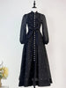 Spring Vintage Diamond Dress Women Stand Collar Lantern Sleeves Single Breasted Elegant Party Dresses Ladies Chiffon Long Robe