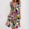 Elegant And Printed Knee Length Dress For Women Loose Casual V-neck Floral Printed Dress Femme Robe