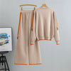 Casual sports set women spring and autumn embroidered knitted sweater with letters and high waist slim pants two-piece set