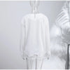Women's Satin Short Dress Patchwork Lace Trim Crew Neck Long Sleeve Loose Dresses Spring Lady Casual Daily Chic Streetwear