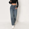 Wide Leg Distressed Straight Jeans for Women Elastic Casual Bootcut Denim Pants Ladies Jeans