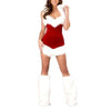Christmas Plush Trim Patchwork Mini Dress with Hat and Leg Warmers Women Santa Cosplay Dress Festival Party Costume Short Dress