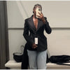 Elegant Shoulder Pad Slim Suit Jackets Women Solid Lapel Long Sleeved Jacket Female Spring Chic Daily Style Outwears Tops