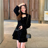 Red Velvet Elegant Party Women's Mini Dresses Christmas Wram French Vintage Dress Ladies Casual Korean Vestidos Year