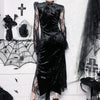 Elegant Mall Gothic Women Evening Dresses Grunge Aesthetic E-girl Velvet Midi Dress Lace Splice Sexy Split Alt Outfits