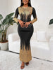 Womens Elegant Crew Neck Long Sleeve Evening Party Floor Length Print Casual Long Mermaid Bodycon Sheath Long Dress