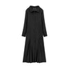 Pleated Long Sleeved Single Breasted Bud Cardigan Dress Ear Belt Women Thai Elegant Causal Designer Clothing
