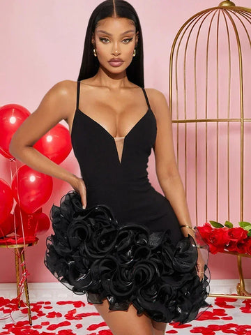 Beautiful Red Ruffle Mini Dress Women Evening Dress Glam Straps Fitted Chirstmas Cocktail Dress Year Robes