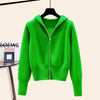 Autumn Winter Hooded Women's Knitwear Long Sleeve Zipper Slim Knitted Cardigan Female Casual Jacket Tops