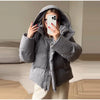 Women Hooded Stand Collar Cropped Puffer Jacket Zip Snap Button Loose Slim Short Quilted Casual Winter Warm Outerwear Coat