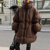 High Collar Puffer Women's Winter Coat Drawstring Waist Cinched Padded Jacket Thick Loose Casual For Ladies Streetwear Parka