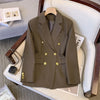 Autumn Winter Office Elegant Temperament Metal Buttons Coat Ladies Vintage Double-breasted Black Outerwear Women