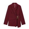 Women Suit Pants Two-Piece Set Buckle Decoration Long Sleeve Blazer Coat + Straight-Leg Pants 2 Pieces Sets Chic Woman Outfits
