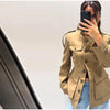Pocket Stand Collar Long Sleeves Jacket Woman Single Breasted Solid Color Waist Cinching Jackets Versatile Women's Jackets