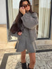 Ladies Elegant Knit Gray Dress Suits Button Loose Cardigans+Ruffles Mini Skirts Sets Winter Women 2 Piece Sets