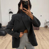 Diagonal Buckle Stand Collar Loane Taupe Asymmetrical Plaid Blazers Spring Casual Coats Vintage Woman's Outerwear Clothing