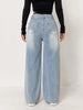 Wide Leg Distressed Straight Jeans for Women Elastic Casual Bootcut Denim Pants Ladies Jeans