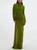 Elegant Vintage Spliced Ribbon Dresses for Women Turtleneck Long Sleeve Irregular Folds Evening Maxi Dress Female
