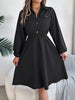 Autumn Winter Dresses for Women Casual Solid Color Button Tie Up Long Sleeved Shirt Dress Blue Green Black Red Woman Clothing