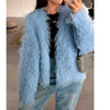 Women Autumn Furry Sweater Coat Single Button Design Knitted Warm Coat Thick Cardigans Clothes Tops For Women Sweater
