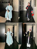 Spring Autumn Long Cute Sweet Thin Blue Trench Coat for Women Bow Lantern Sleeve Loose Casual Chic Overcoat