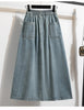 High Waist Casual Denim Skirts Women Vintage Style Single-breasted Basics Female A-line Long Skirts B3848