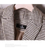 Coffee Plaid Blazer Women Tempeament Wool Long Sleeve Slim Jacket Office Ladies Work Coat Gray Tops