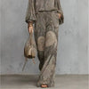 Boho Paisley Print 2 Pieces Set for Women O Neck Top Blouses Elegant Outfit Spring Casual Loose Wide Leg Trousers Suit