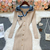 Chic Sexy Wrap Hips Knitted Maxi Dress Women Brand Embroidery Long Sleeve Sweater Dress Autumn Vestido