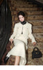 Women's Winter Little Fragrance Short Tweed Blazers Skirt Set Vintage Solid Color Round Neck Tassel Jacket Two-piece Sets