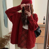 Korean Female Red Knitted Cardigan Sweater Lazy Wind Loose Cardigans Coat Spring Autumn Casual Thicken Sweater Jacket