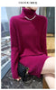 Selling 100% Mink Cashmere Knitted Women's High Neck Pullover Dress Sweater Slim Fit Solid Color Long Women's Dress
