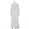 Women Long Sleeve V-Neck Loose Style Boho White Long Dress Flounce Chiffon Maxi Dress Vestidos Clothes
