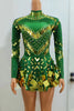Women Sparkly Sequins Mirror Long Sleeve Mesh Sexy Mini Dress Night Party Club Dancer Performance Celebrity Stage Outfit
