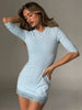 Patchwork Lace Half Sleeve Women Mini Dress Round Neck High Waist Pullover Dress Autumn Bodycon Casual Party Clubwear